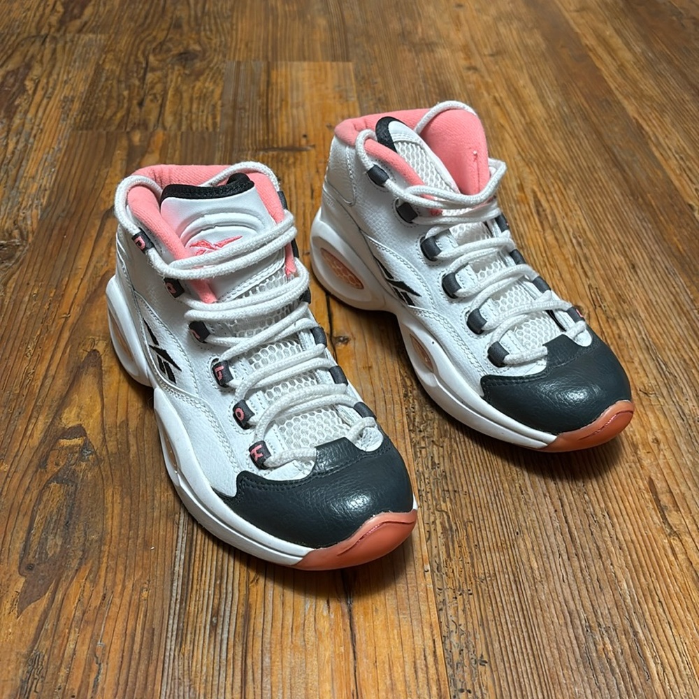 Reebok Womens Iverson Question Mid J High Top Sneaker White/Gravel/Pink Sz 6